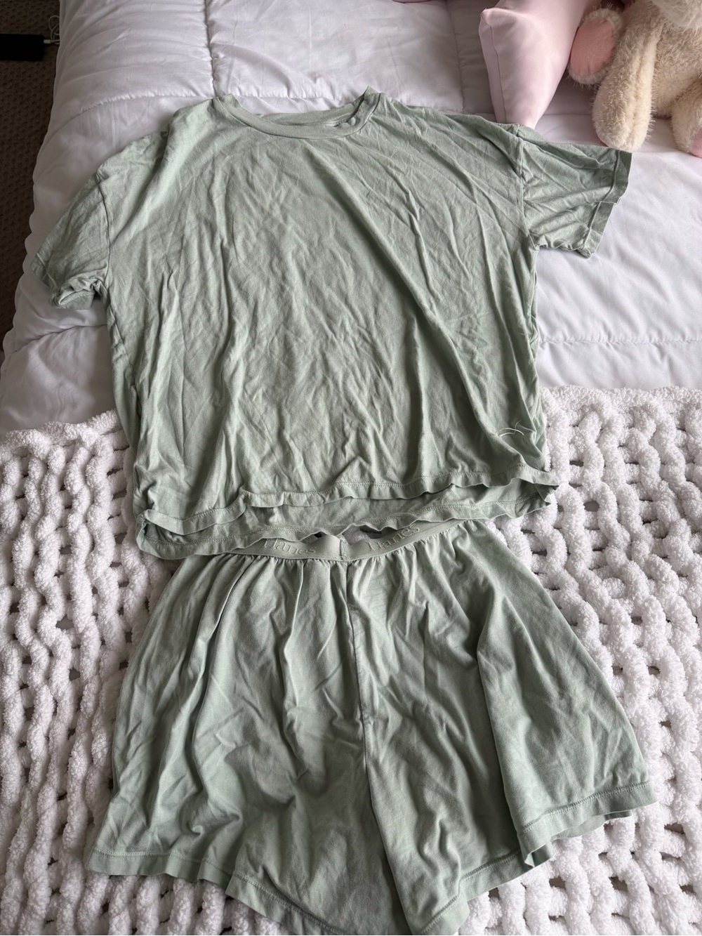 Hanes Light Sage Green Short Sleeve Pajama Set